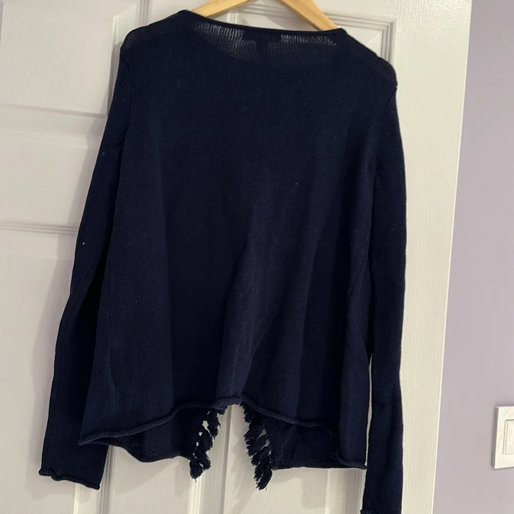 Lilly Pulitzer Girls Navy Fringe Sweater - size XL (12-14)